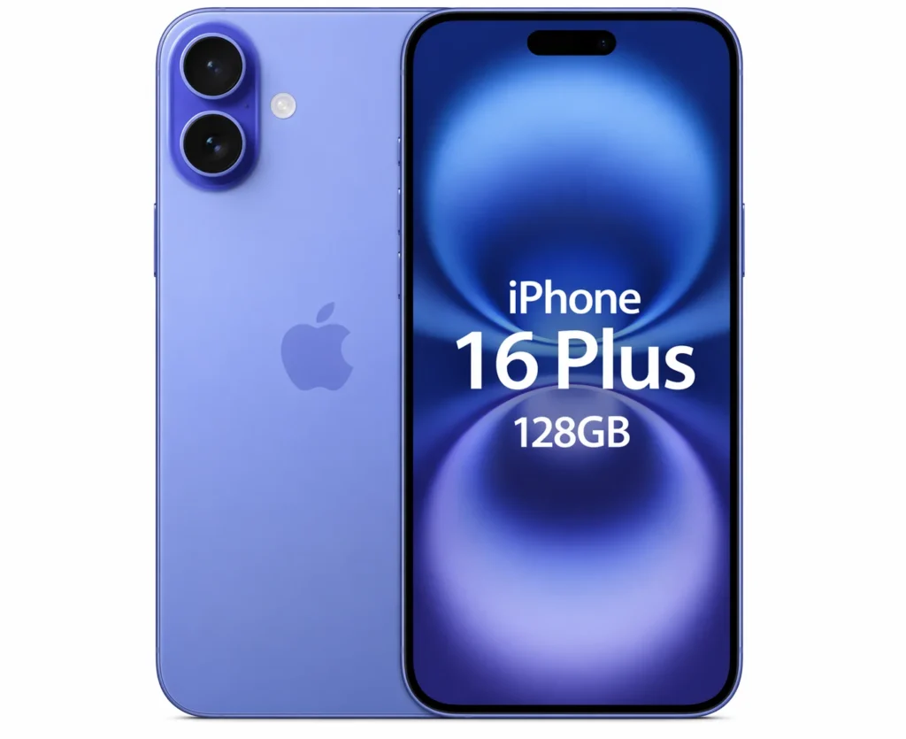 Sleek purple iPhone 16 Plus display